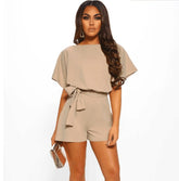 Explosion Color Of Belt Short-sleeved Romper